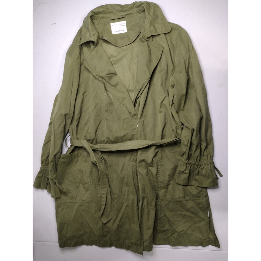 Zara Girls Khaki Green‎ Belted Trench Coat Jacket Size 11/12